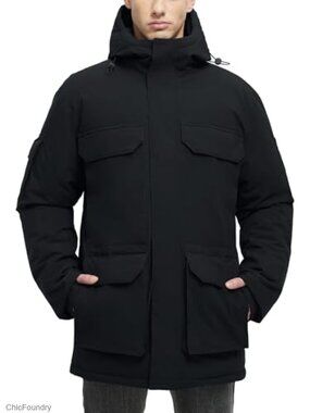 Men's Waterproof Insulated Long Down Jacket Hooded Winter Coat